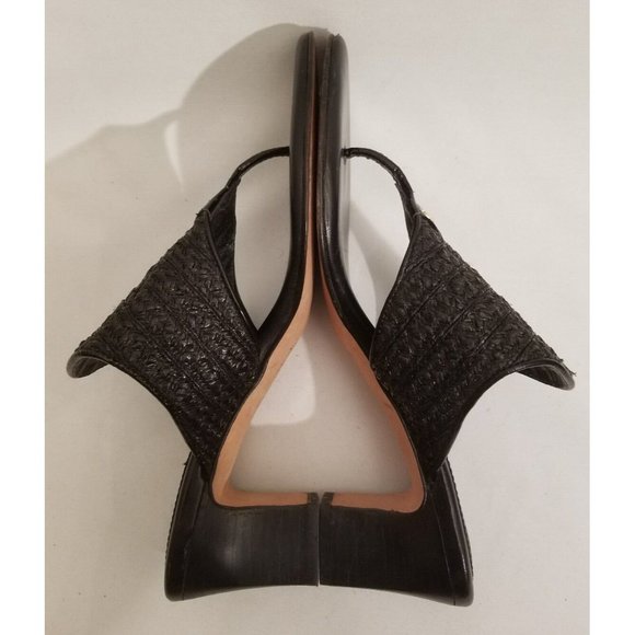 Eric Javits Bula Braid Thong Sandals Black Leather Woven Raffia Size 10 EUC - Picture 5 of 7